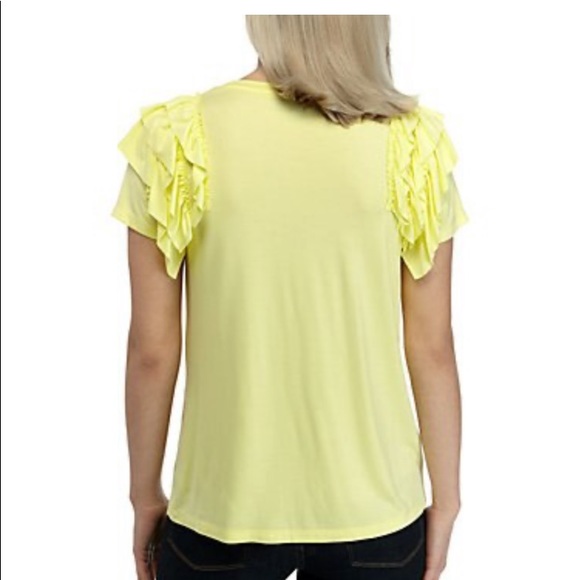 Kaari Blue Yellow Ruffle Short Sleeve Top - Picture 2 of 6